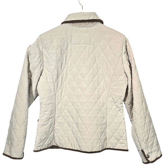 Croft & Borrow Quilted Jacket Lined Women's Size L Beige Velvet Trim Pockets - Picture 3 of 9